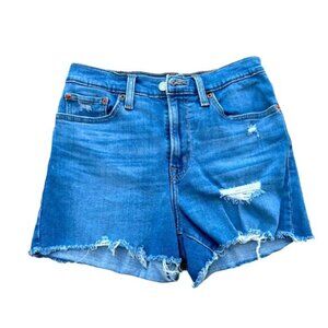 Levis High Rise Distressed Denim Shorts W27 Blue